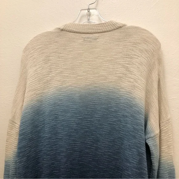 Sonoma W Size L Cream/Blue Color-Block Drop Shoulder Open-Front Cardigan Sweater - Picture 5 of 9